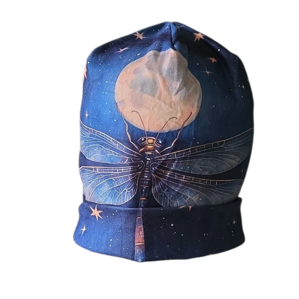Dragonfly & Moon Slouch Beanie